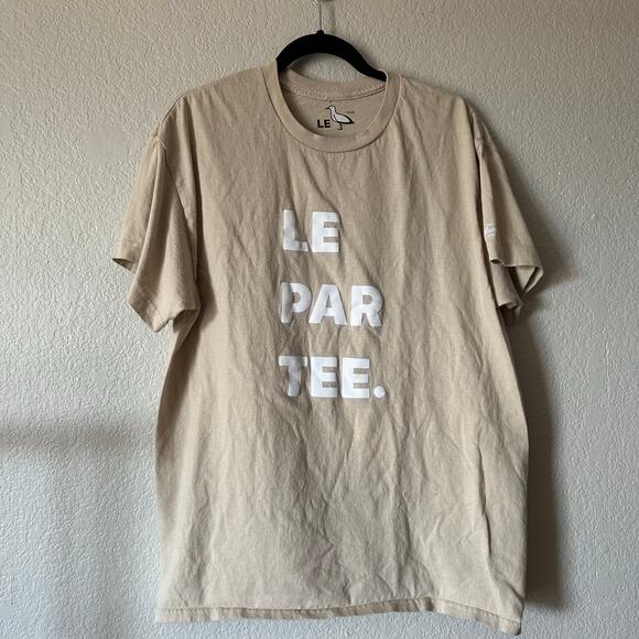 Le Par Tee Crew Neck Statement Tee Beige Size Large - Picture 1 of 4